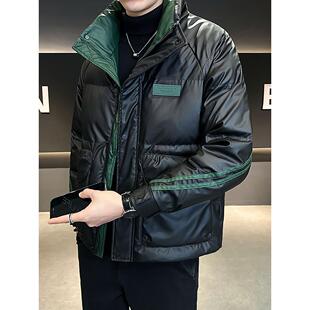 嘉兴平湖皮羽绒服男立领加厚潮牌冬季2025新款修身短款鸭绒袄子男