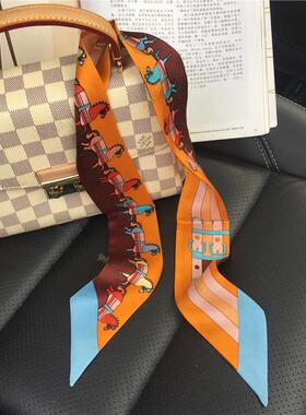 LVΒT桑蚕丝巾骏马绑包包柄带发带头巾女包配饰细窄长条围巾真丝
