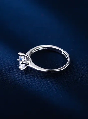 钻戒简约韩版女莫桑钻指环仿真六爪婚戒戒指开口戒指女情侣