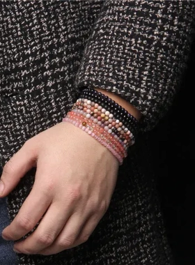 手链半宝石天然手串瑜伽编织原石可调节4mm饰品手工细珠珠子