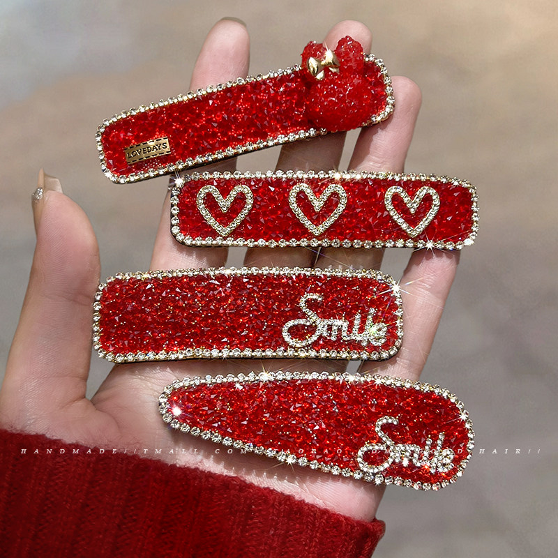 水钻红色发夹边夹一字侧边夹2025新年龙年本命年高级感夹子头饰女