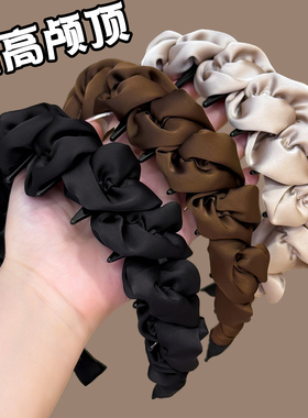 缎面云朵泡泡发箍女2025新款高颅顶不勒头发防滑带齿梳头箍压发卡