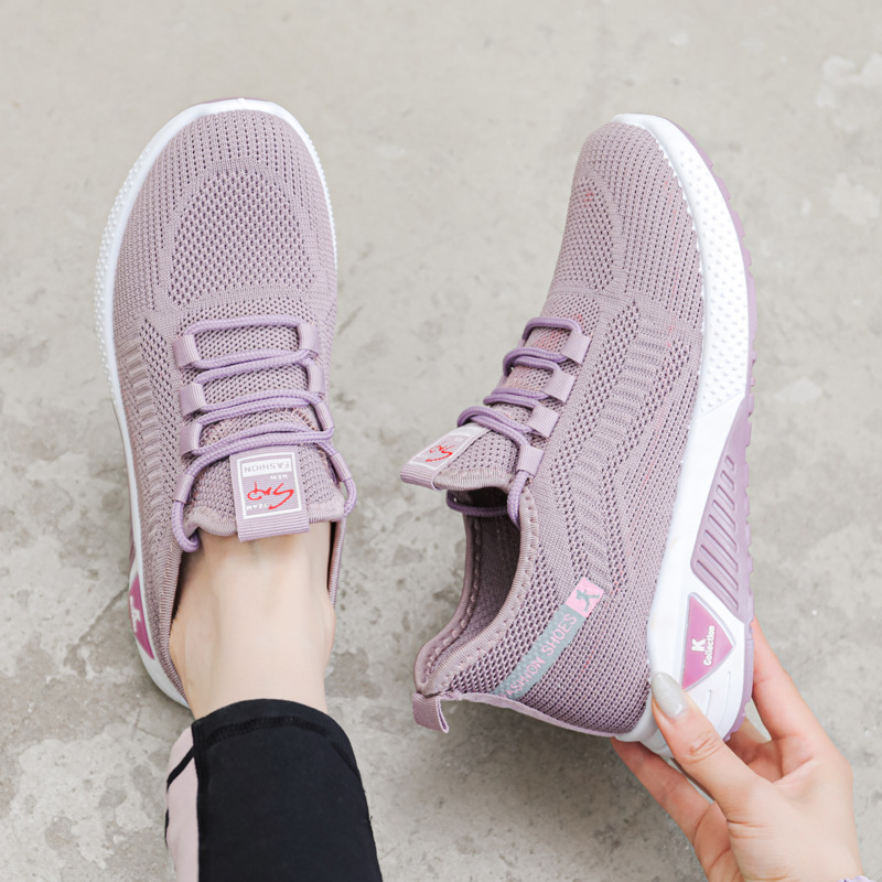 女鞋春季新款运动休闲网面透气飞织鞋轻便百搭针织跑步鞋子
