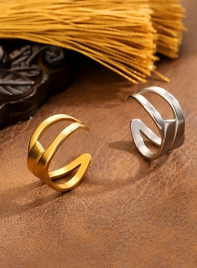 2025新款钛钢复古风轻奢女戒不掉色高级开口时尚潮流饰品跨境