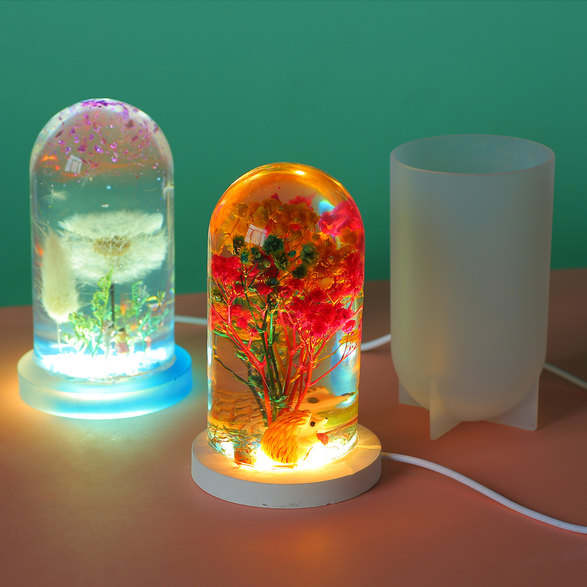 滴胶diyled小夜灯摆件干花标本手工底座球形灯座圆柱硅胶模具