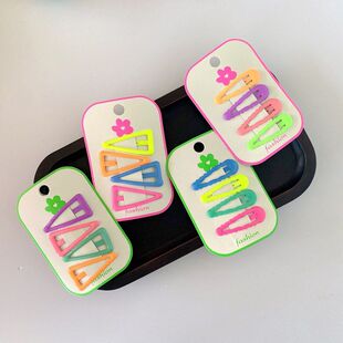 4个装~韩版儿童发夹荧光色三角水滴BB夹拼色刘海夹女童侧边夹