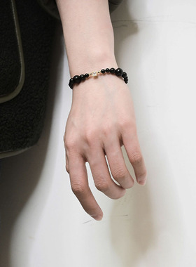 韩版轻奢黑玛瑙手链男女生情侣款串珠手链女简约高级感配饰批发