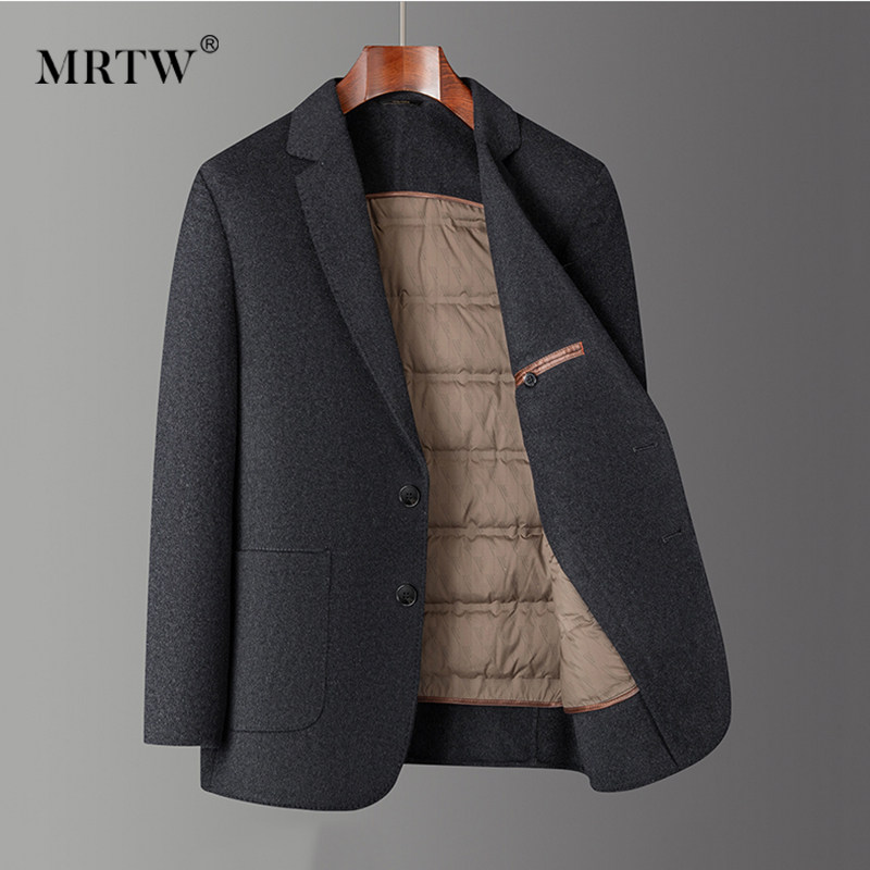 男士加厚羽绒服冬季保暖西服外套抗寒休闲西装羊毛西服双面呢子