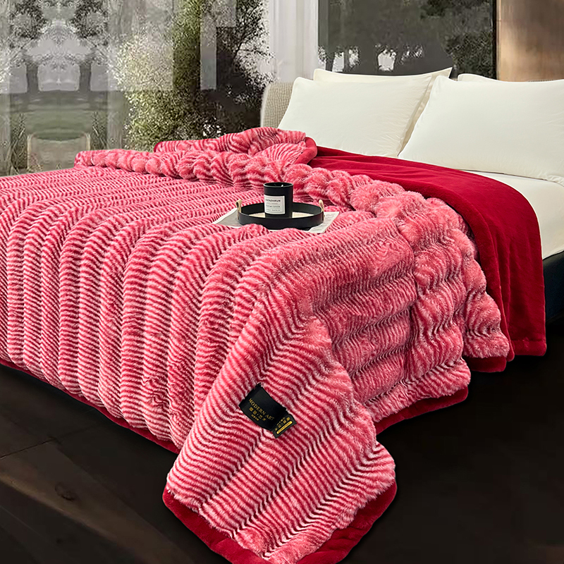 秋冬结婚加厚毛毯仿兔绒大红色女方喜庆陪嫁床上用品沙发双人毯子