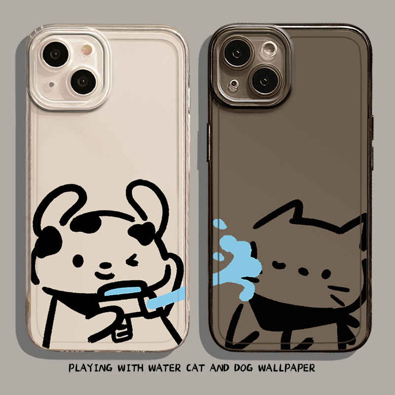 玩水猫狗手机壳情侣款