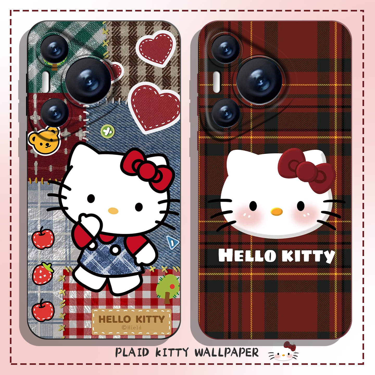 适用华为手机壳格纹kitty