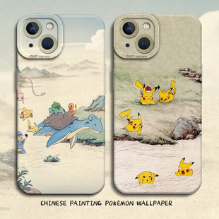 国画宝可梦手机壳适用苹果17国风iphone16promax中式15plus皮卡丘13mini卡通14动漫12神奇宝贝8p/7/xs/xr男11