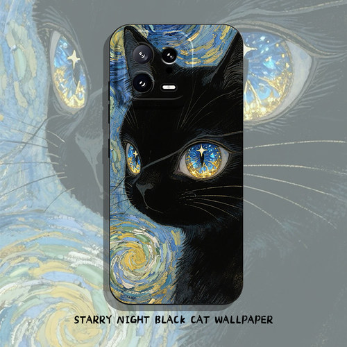 适用小米红米手机壳星空黑猫