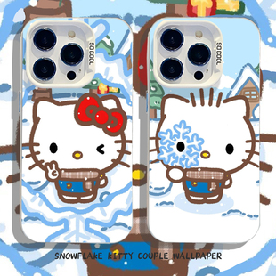 适用苹果17手机壳iphone16promax雪花HelloKitty情侣15plus秋冬14pro氛围感13mini冬天12冬日11/8p/7/xs/xr/x