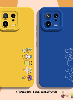 线条海绵宝宝手机壳适用小米15情侣14ultra新款13pro卡通12/11红米k80k70E/k60k50k40s/k90/note17/turbo4男3