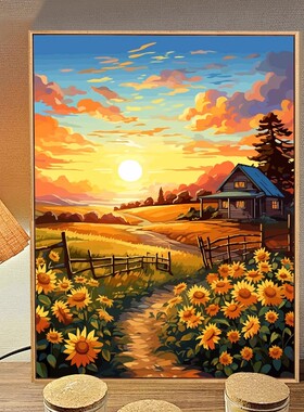 向日葵装饰挂画油画风花海高清喷印成品夕阳唯美治愈客厅卧室书房