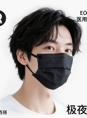 润米生物黑色一次性医疗医用外科口罩灭菌成人秋季加厚新款单独装