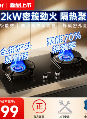 海尔聚能灶70%热效燃气灶双灶家用天然气猛火炉灶嵌入式灶台H70A