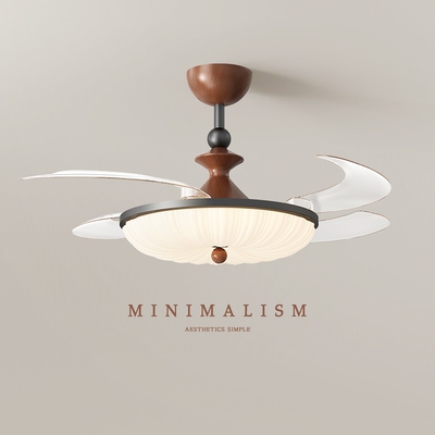 隐形风扇灯中古风胡桃木纹卧室电