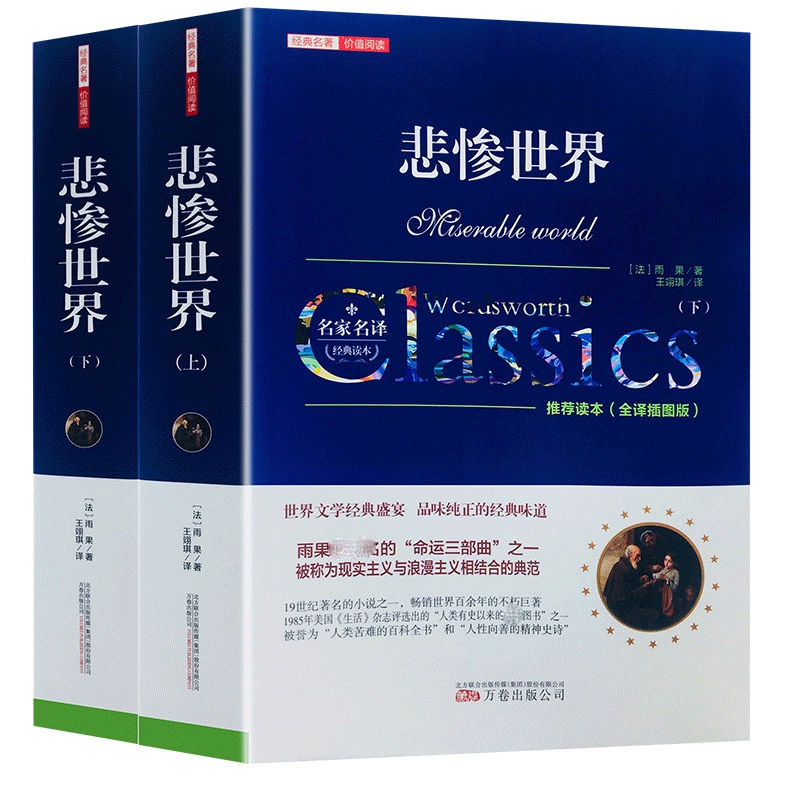 悲惨世界书正版雨果上下2本世界十大经典文学名著悲催原版原著中文版初中高中生课外阅读书籍悲惨的世界