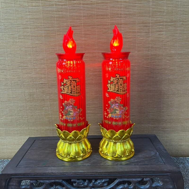 2024新型仿真无烟摇摆LED电子蜡烛灯招财家用供奉莲花水晶长明灯
