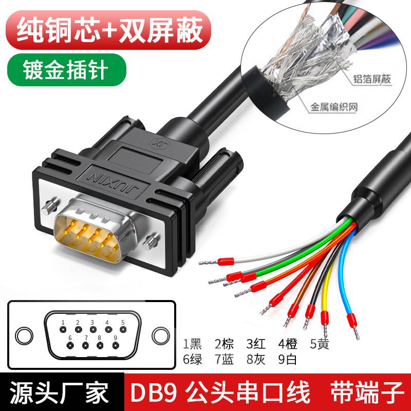 工业级DB9串口线单头9针端子线DB15并口线DB25连接线9/15芯单头线