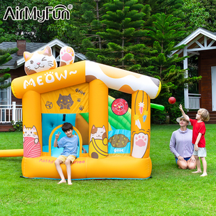 AirMyFun貓咪充氣城堡兒童蹦蹦床室內(nèi)小型淘氣堡滑滑梯帶護(hù)網(wǎng)玩具