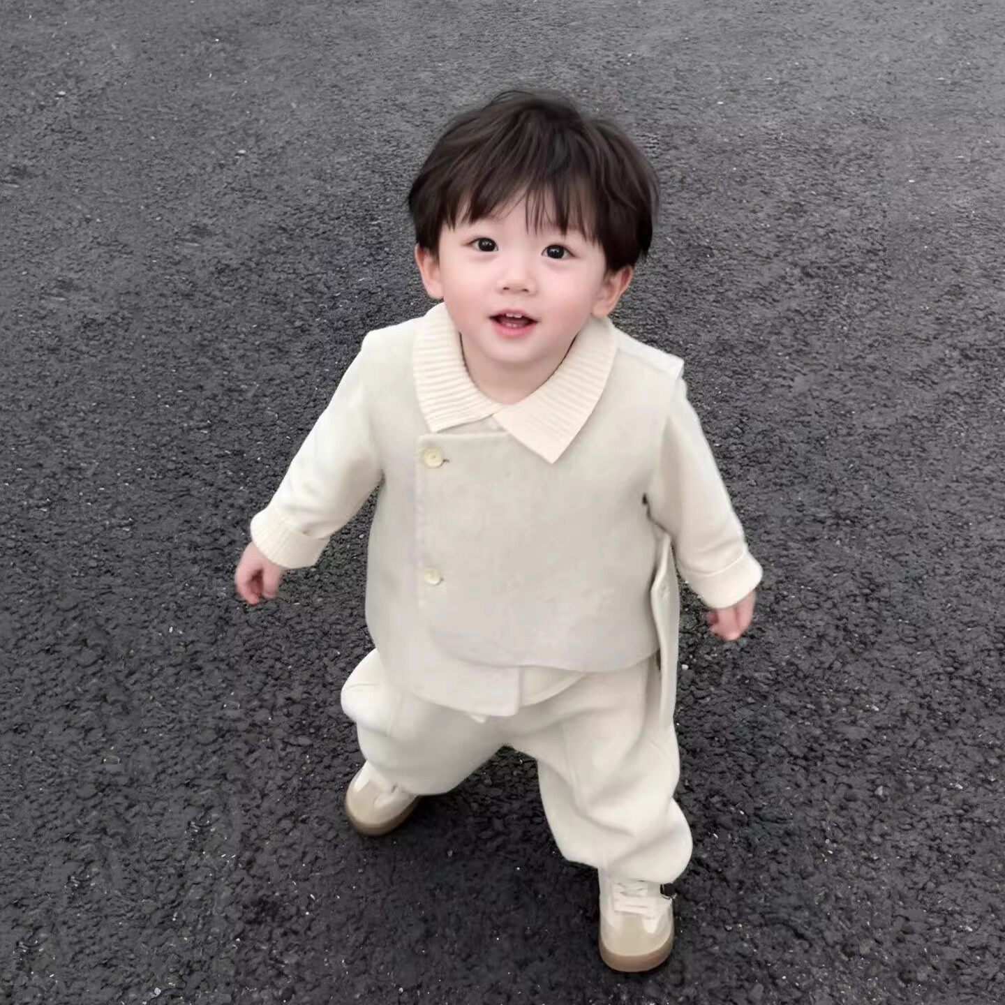 韩版童装冬季米杏色毛呢坎肩马甲