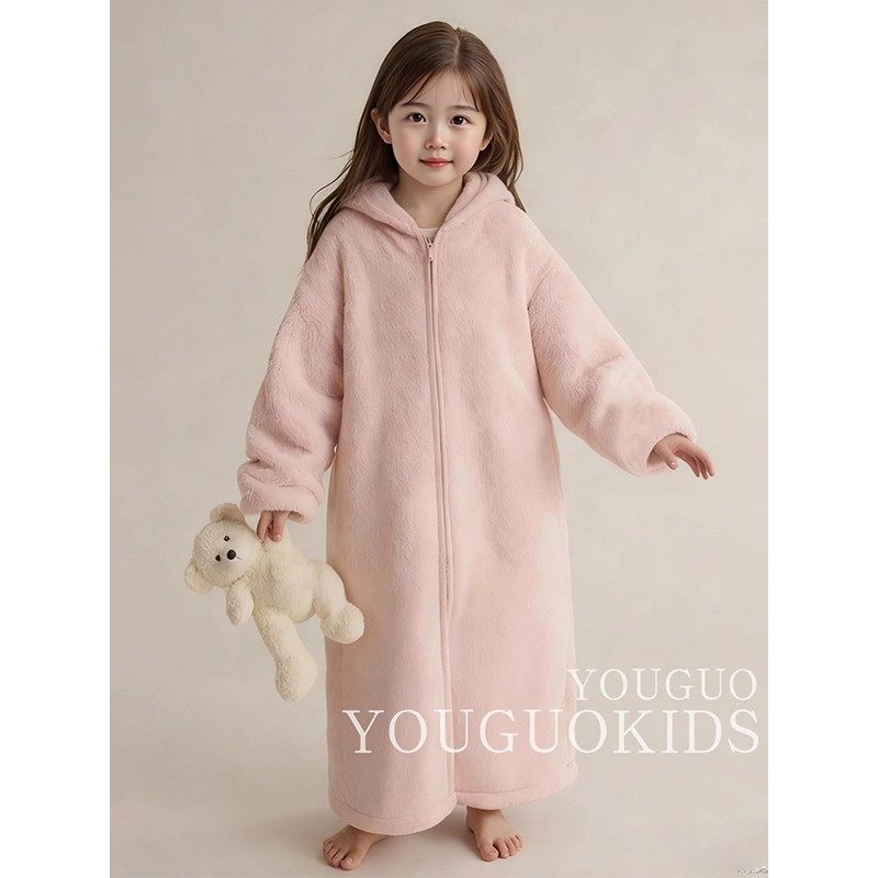 女童睡袍冬季珊瑚绒加厚连体睡衣