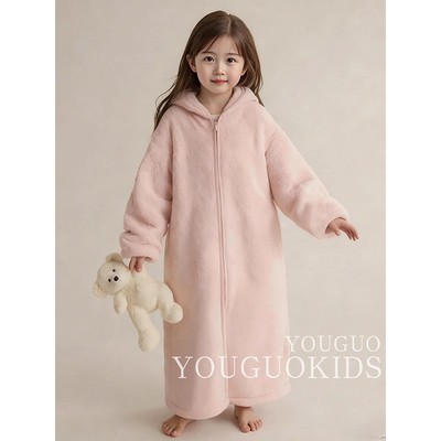 女童睡袍冬季珊瑚绒加厚连体睡衣