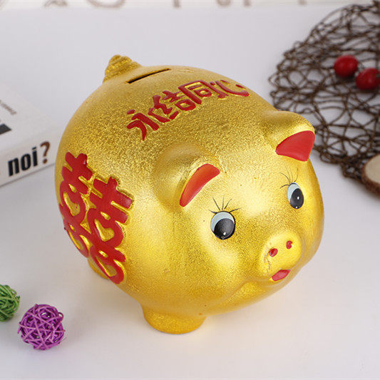 新款结婚金猪存钱罐婚庆聘礼陶瓷双囍猪婚房客厅超大号摆件创意i.