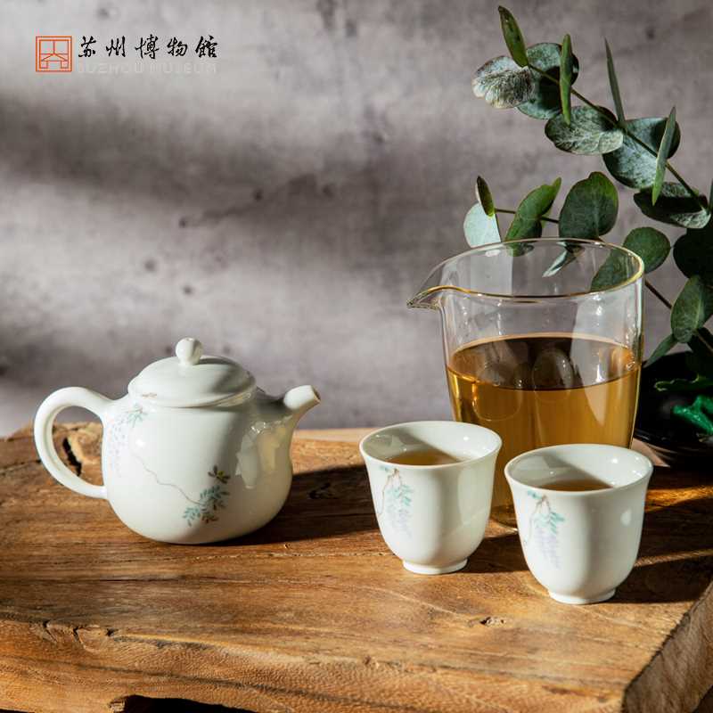 新款苏州博物馆文徵明手植紫藤茶礼套装家用手绘陶瓷茶杯茶壶创意