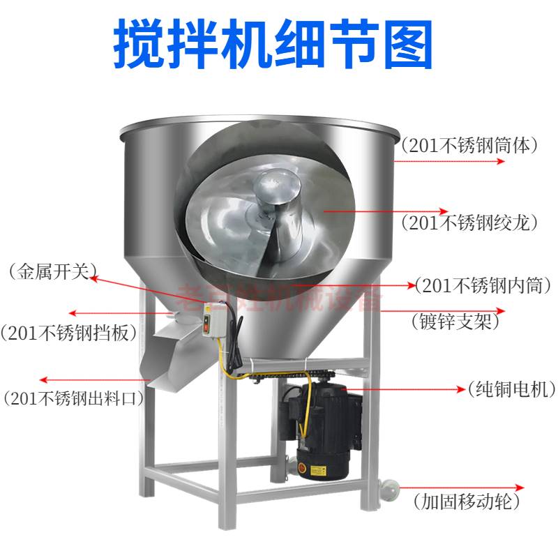 不锈钢饲料搅拌机拌料机螺旋平底养殖场牛鱼青蛙料猪鸡鸭鹅拌药塑