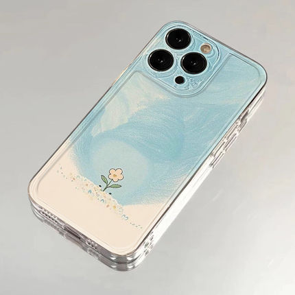 油画 画风天空小花适用苹 果15手机保护壳16Pro卡通vivox100透明红米note13防摔小米14一加华为pura70荣耀200