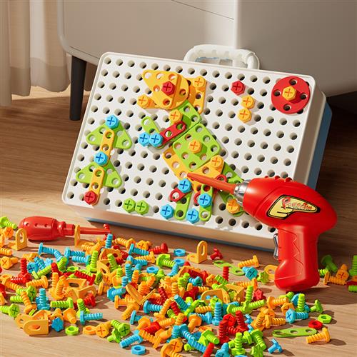 儿童塑胶积木桌拼图拧螺丝拼装拼插玩具益智大颗粒3大号61男孩子5