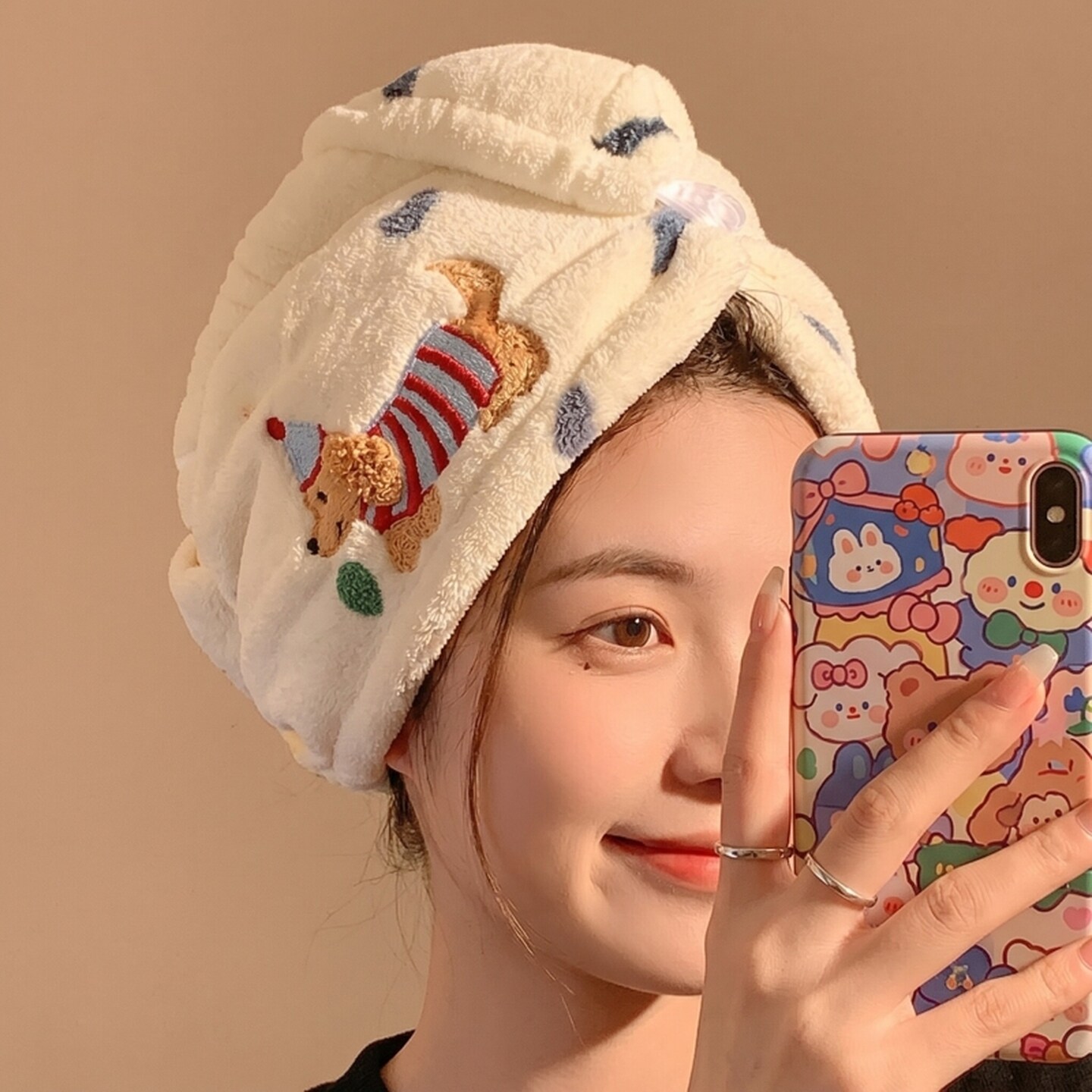 可爱炫彩小狗干发帽女超强吸水速干包头发毛巾学生浴帽浴巾两件套
