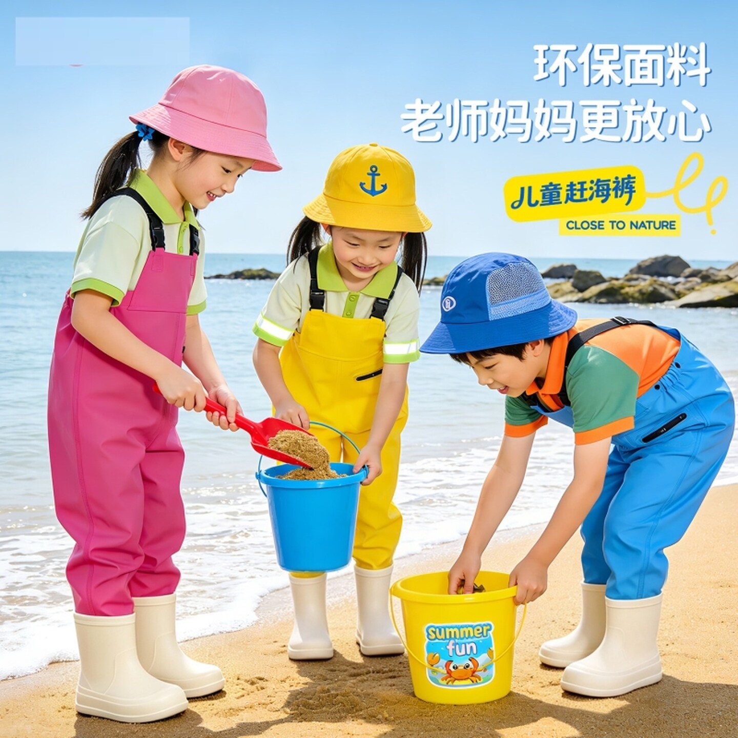 儿童赶海连体玩水衣服水裤水鞋全身防水雨裤雨靴下水裤涉水幼儿园