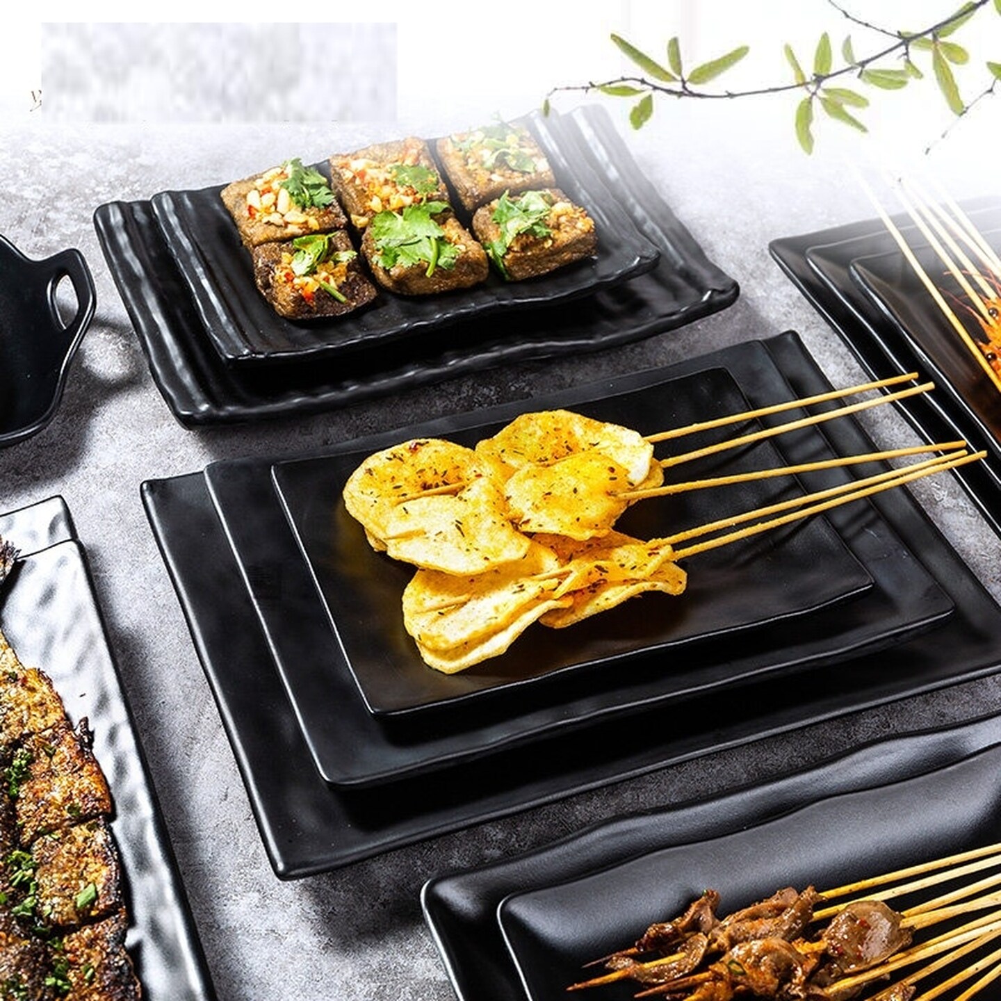 烧烤店专用盘子长方形商用塑料烤肉创意个性餐具仿瓷火锅菜盘配菜