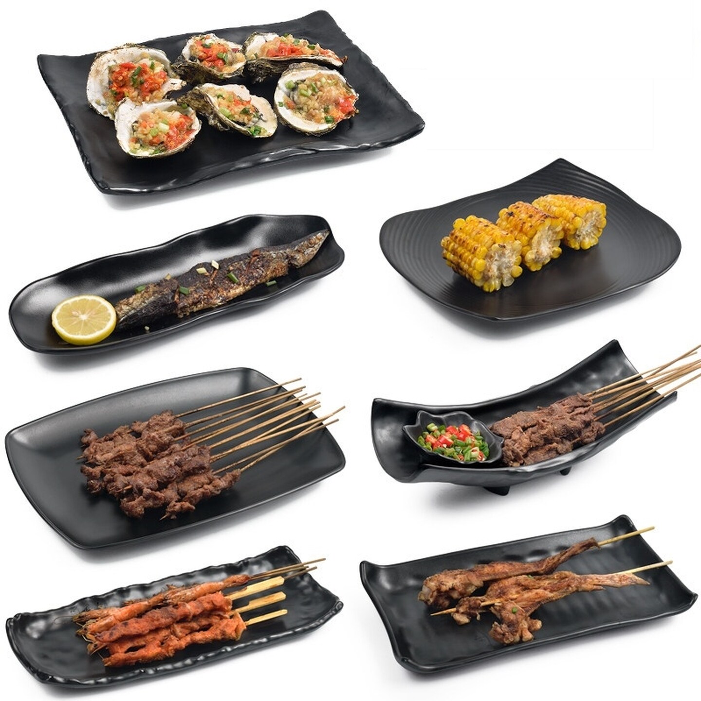 专用黑色烧烤盘子火锅餐具日式商用长方形寿司凉菜盘创意塑料碟子