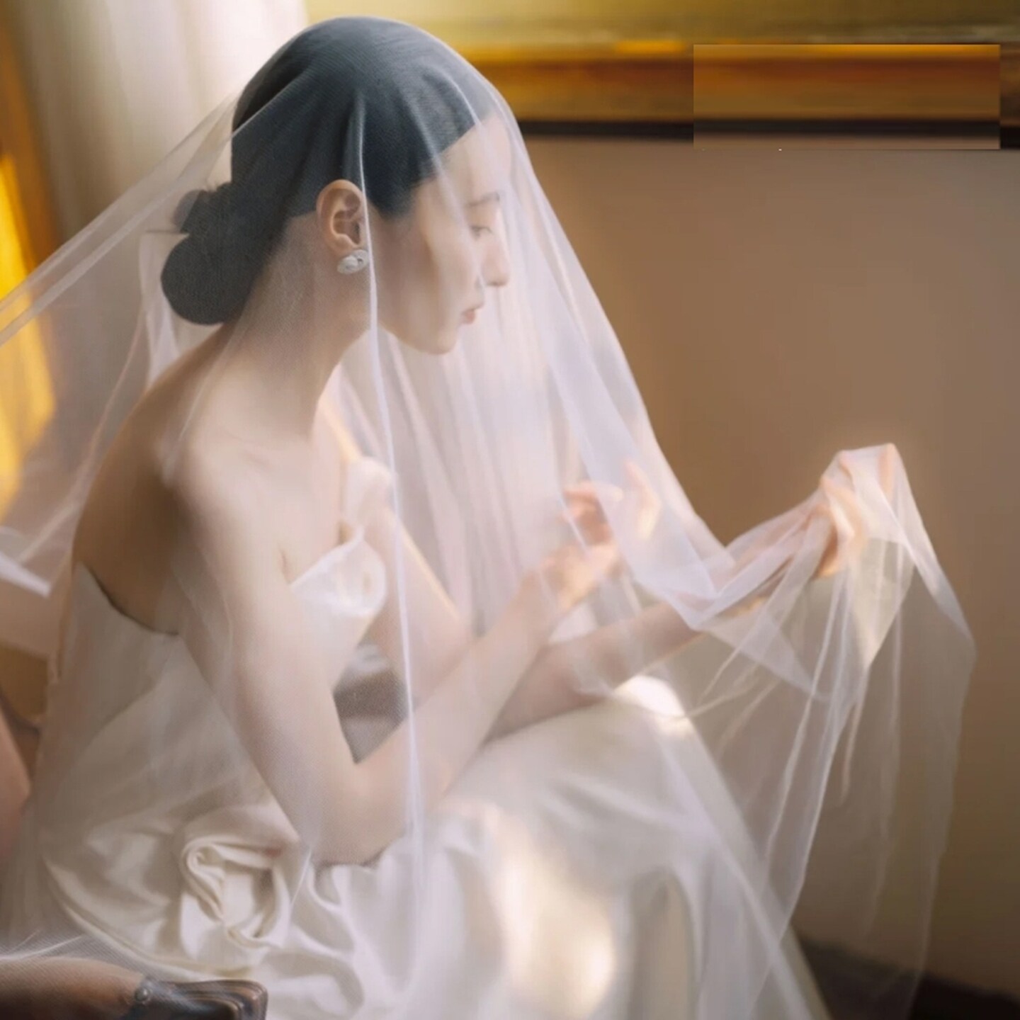 欧美简约裸纱新娘韩结婚婚纱头纱超长素纱大拖尾摄影旅拍凹造软纱