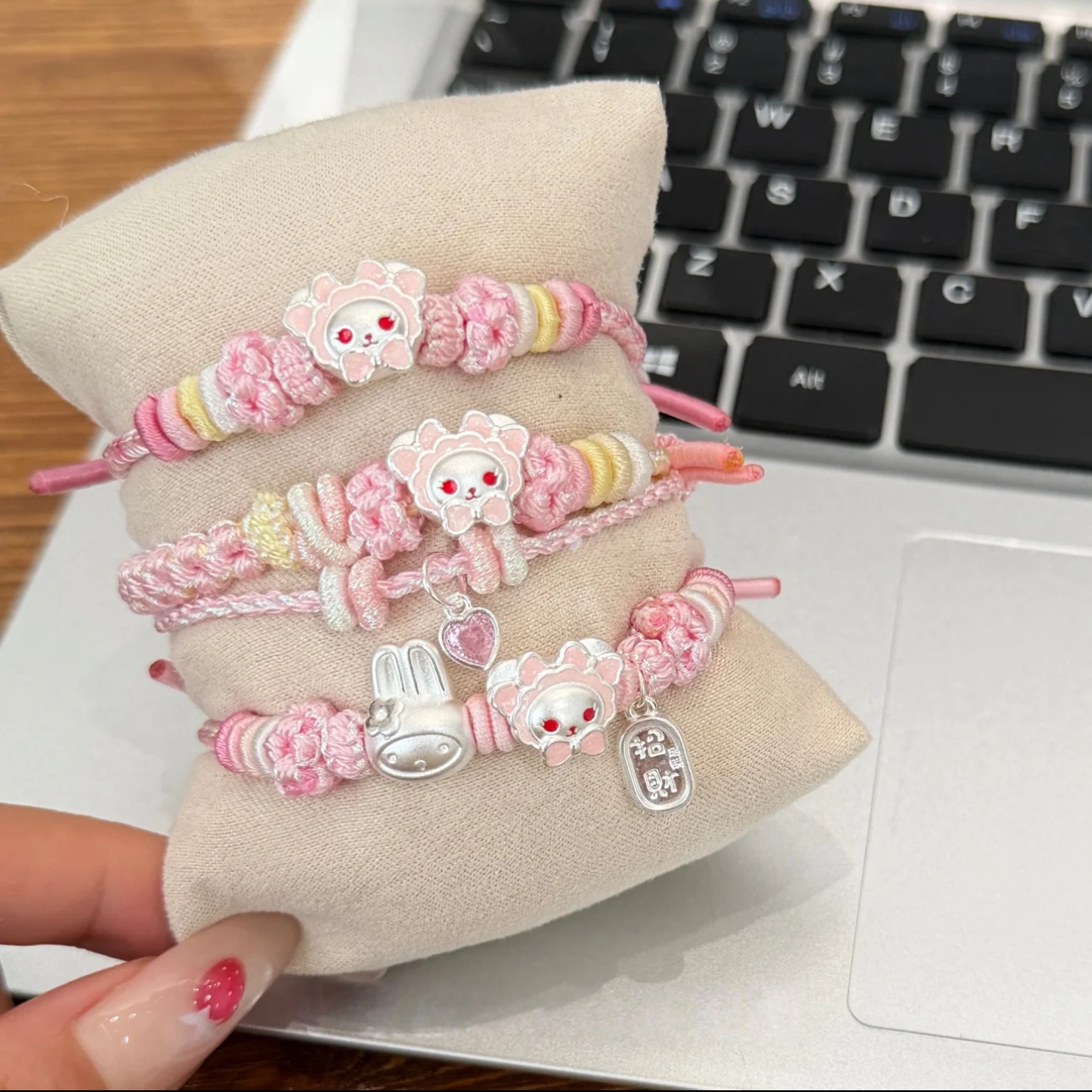足银9999三丽鸥hellokitty美乐蒂库洛米kitty手工编织手链礼物