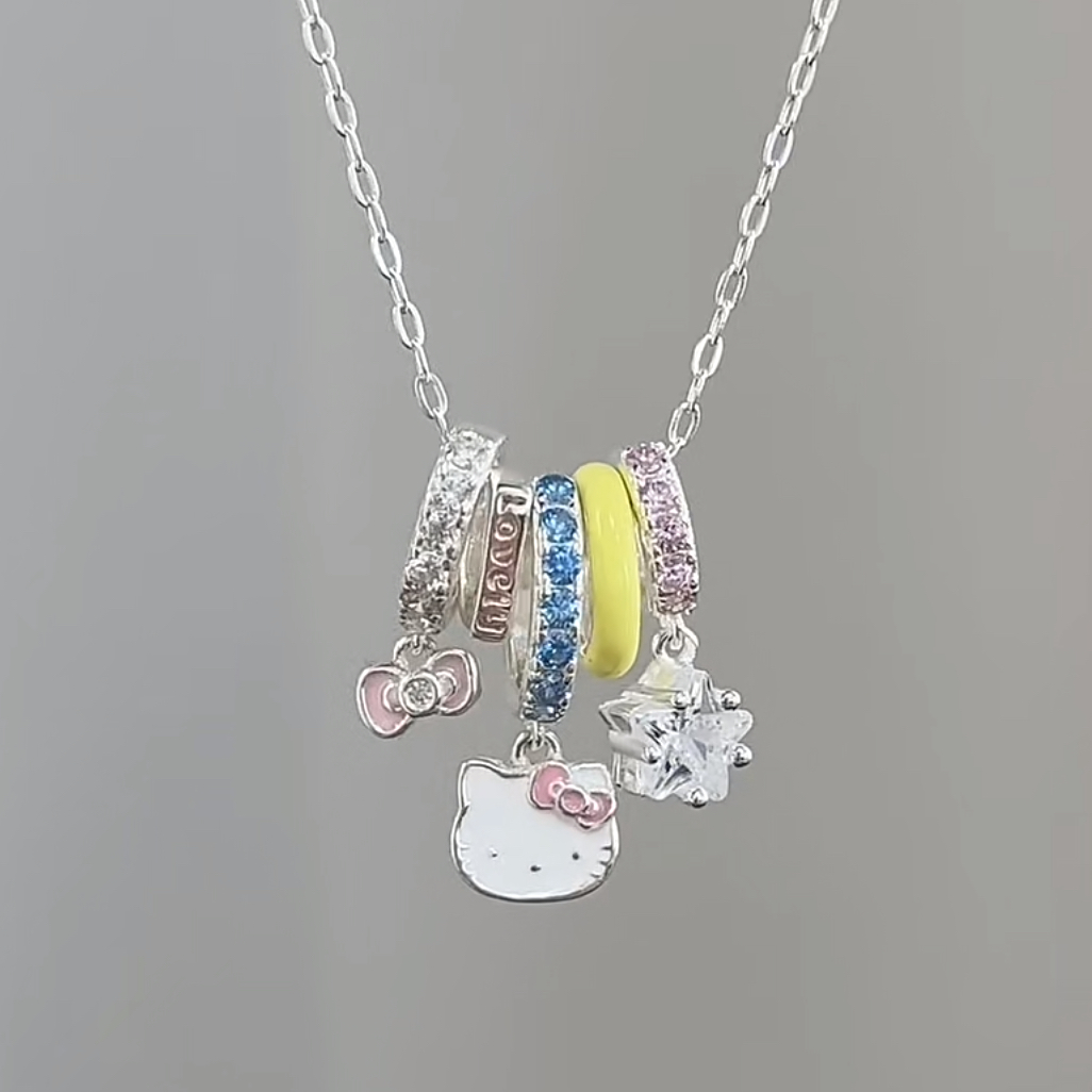 足银990凯蒂猫Kitty多巴胺小马少女心项链吊坠高颜值锁骨链送女友