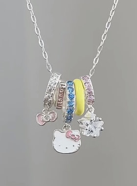 足银990凯蒂猫Kitty多巴胺小马少女心项链吊坠高颜值锁骨链送女友