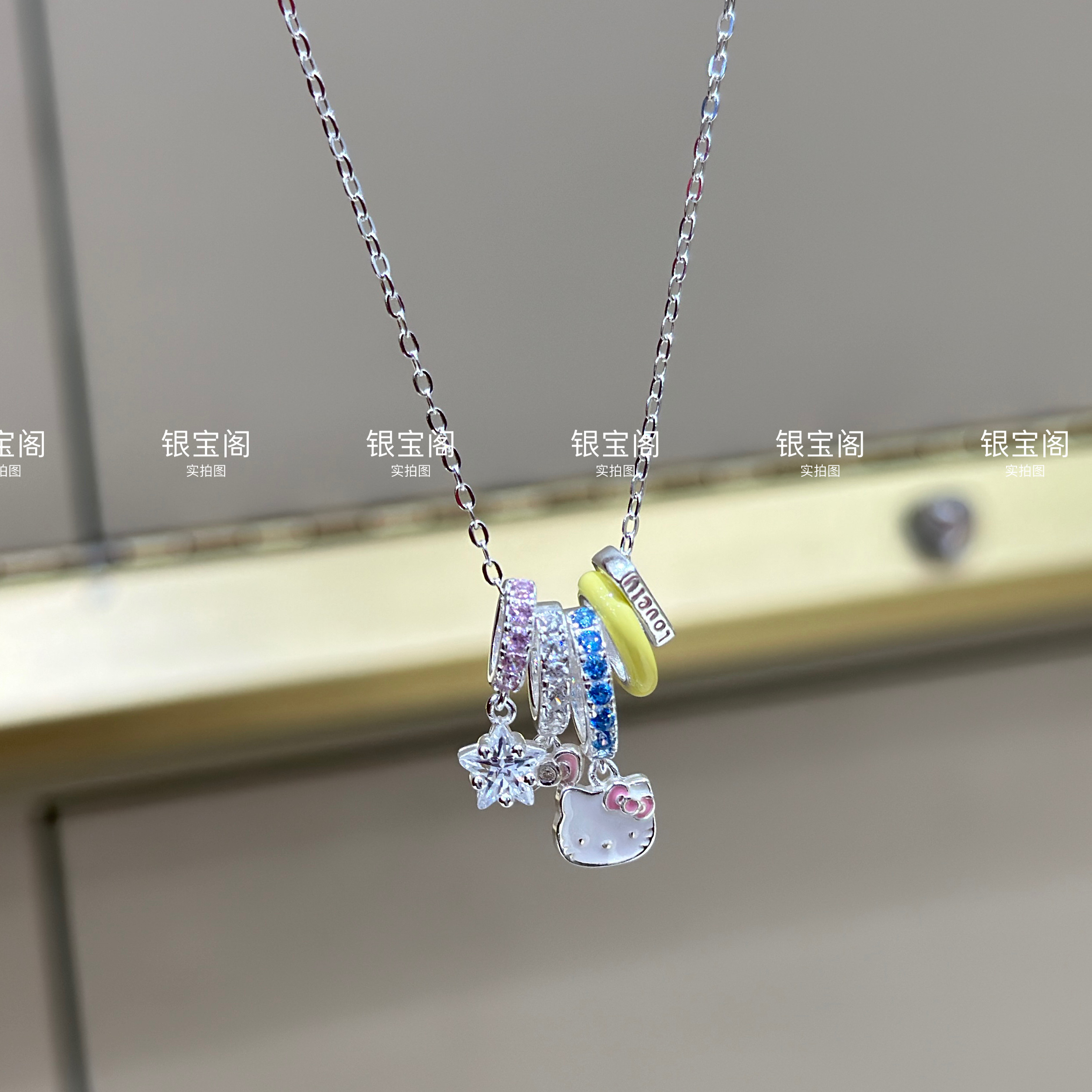 足银990多巴胺kitty猫纯银项链ins风少女心甜美可爱锁骨链送女友