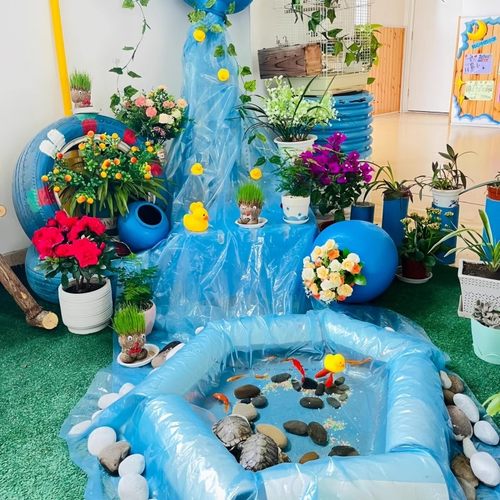 幼儿园池塘蓝色塑料膜防水布春夏自然角环创装饰瀑布水池养鱼养殖