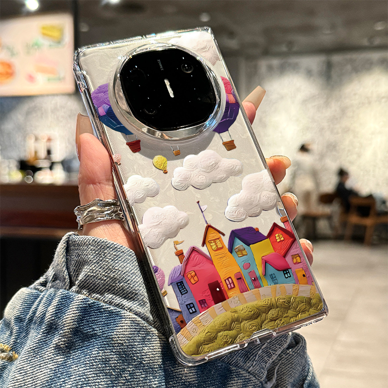 适用华为matex6手机壳油画小镇