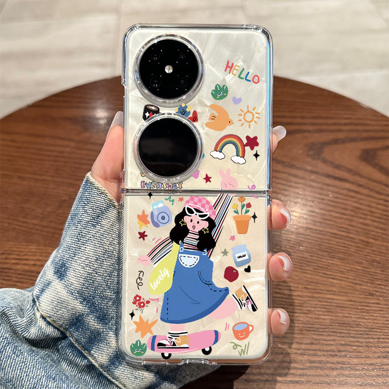 拾壳适用华为pocket2手机壳新款卡通涂鸦女孩潮流HW个性透明p50pocket全包防摔pockets折叠屏高级感女款可爱