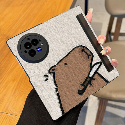 拾壳适用vivoxfold3pro手机壳新款皮套xfold5刀刀水豚折叠屏个性恶搞防摔xfold2高级感vivo女保护套XFold翻盖