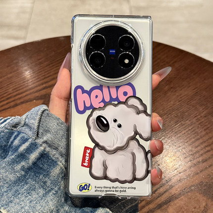 适用vivoxfold5手机壳油画小狗xfold3pro新款外壳xfold3折叠屏保护套xfold2镜头全包防摔xfold男女款透明可爱