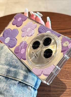 适用oppofindn3手机壳新款折叠屏findn3紫色花朵保护套find高级感透明N3典藏版小众时尚oppo油画风ins风个性